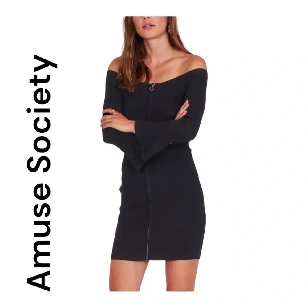 Amuse Society Cien Rosas‎ Mini Dress Bodycon Black Medium